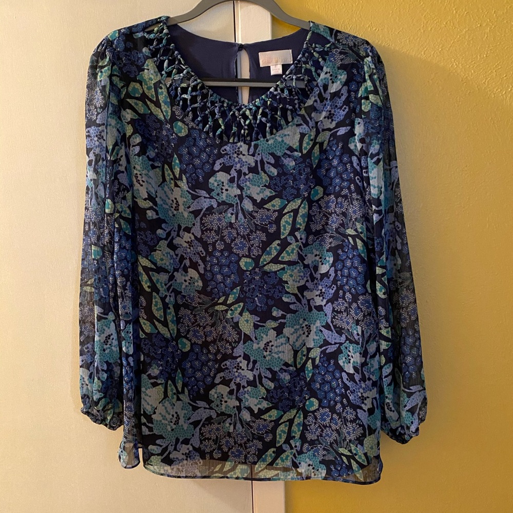 Beautiful blue print top by Belle. NWOT